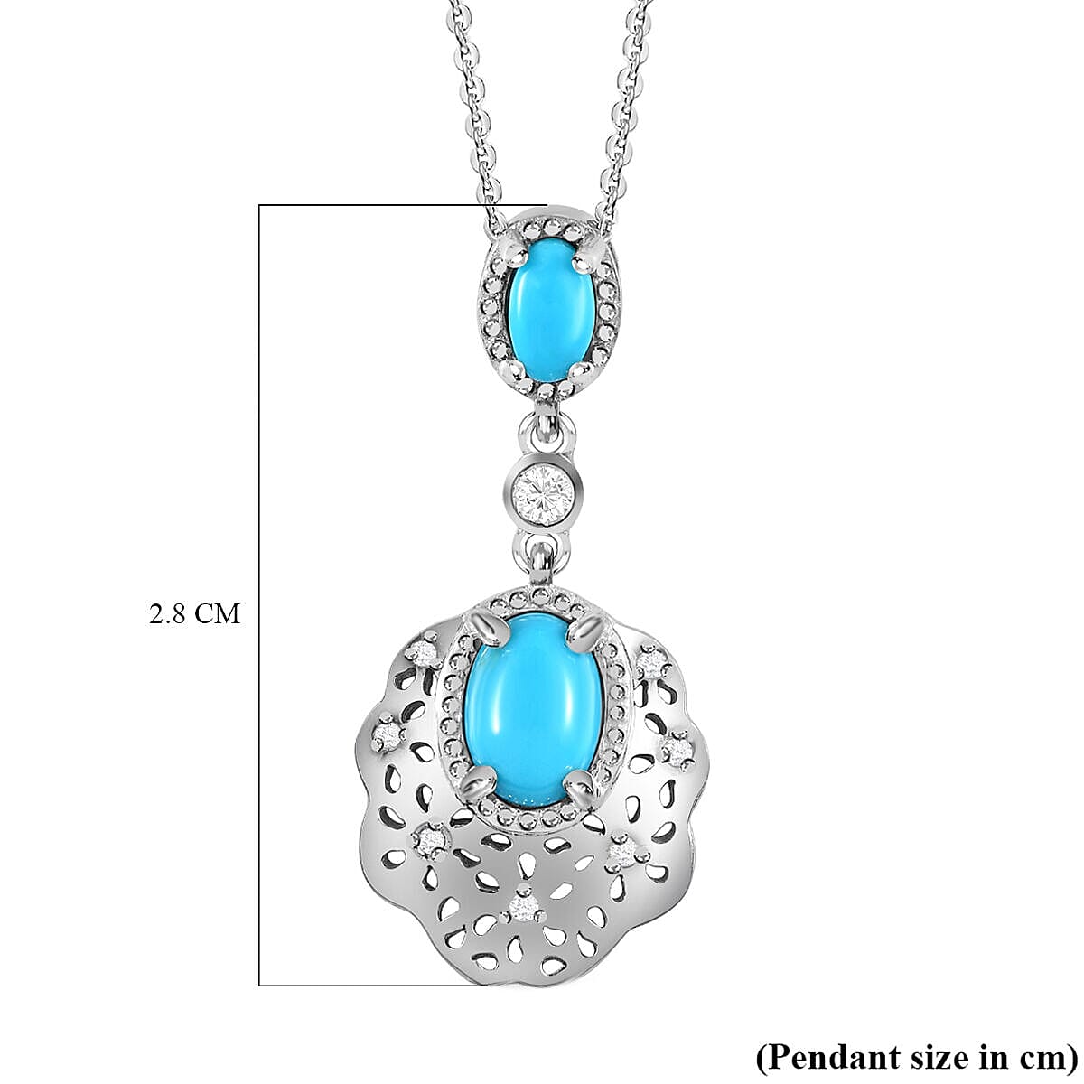 Arizona Sleeping Beauty Turquoise and Natural Cambodian Zircon Cross Pendant with Chain (Size - 20 ) in Platinum Overlay Sterling Silver 1.080 Ct, Silver Wt 3.60  Gms 4135847 6