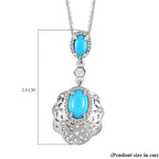 Arizona Sleeping Beauty Turquoise and Natural Zircon Pendant with Chain (Size - 20) in Platinum Overlay Sterling Silver 1.080 Ct