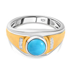 Arizona Sleeping Beauty Turquoise and Natural Cambodian Zircon Ring With Platinum and 18K Vermeil Yellow Gold Overlay in Sterling  1.16 Ct.