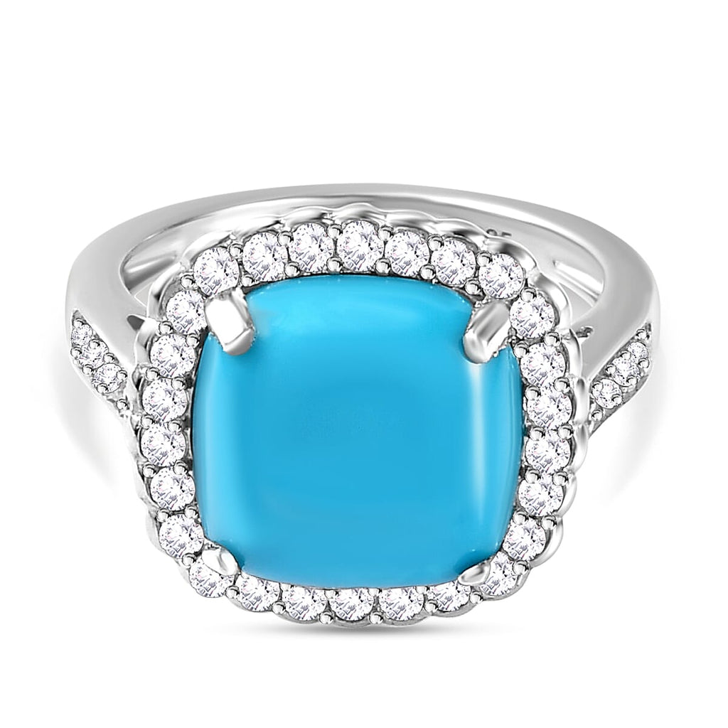 Arizona Sleeping Beauty Turquoise and Natural Zircon Ring in Platinum Overlay Sterling Silver 5.7 Ct.