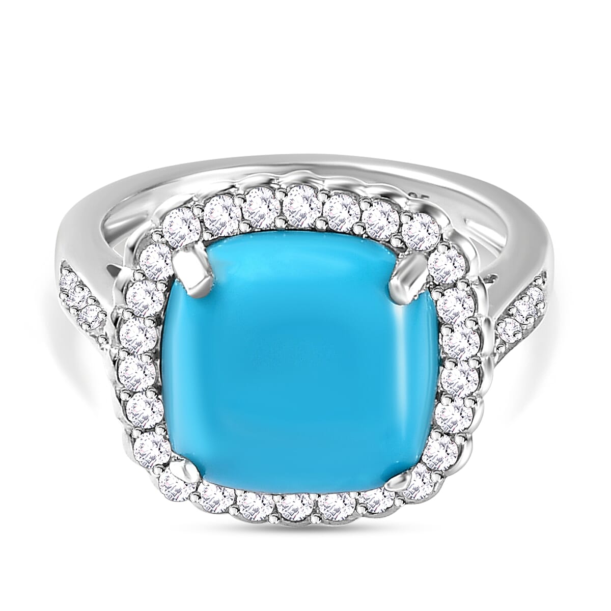 Arizona Sleeping Beauty Turquoise and Natural Zircon Ring in Platinum Overlay Sterling Silver 5.7 Ct. 7211452 0