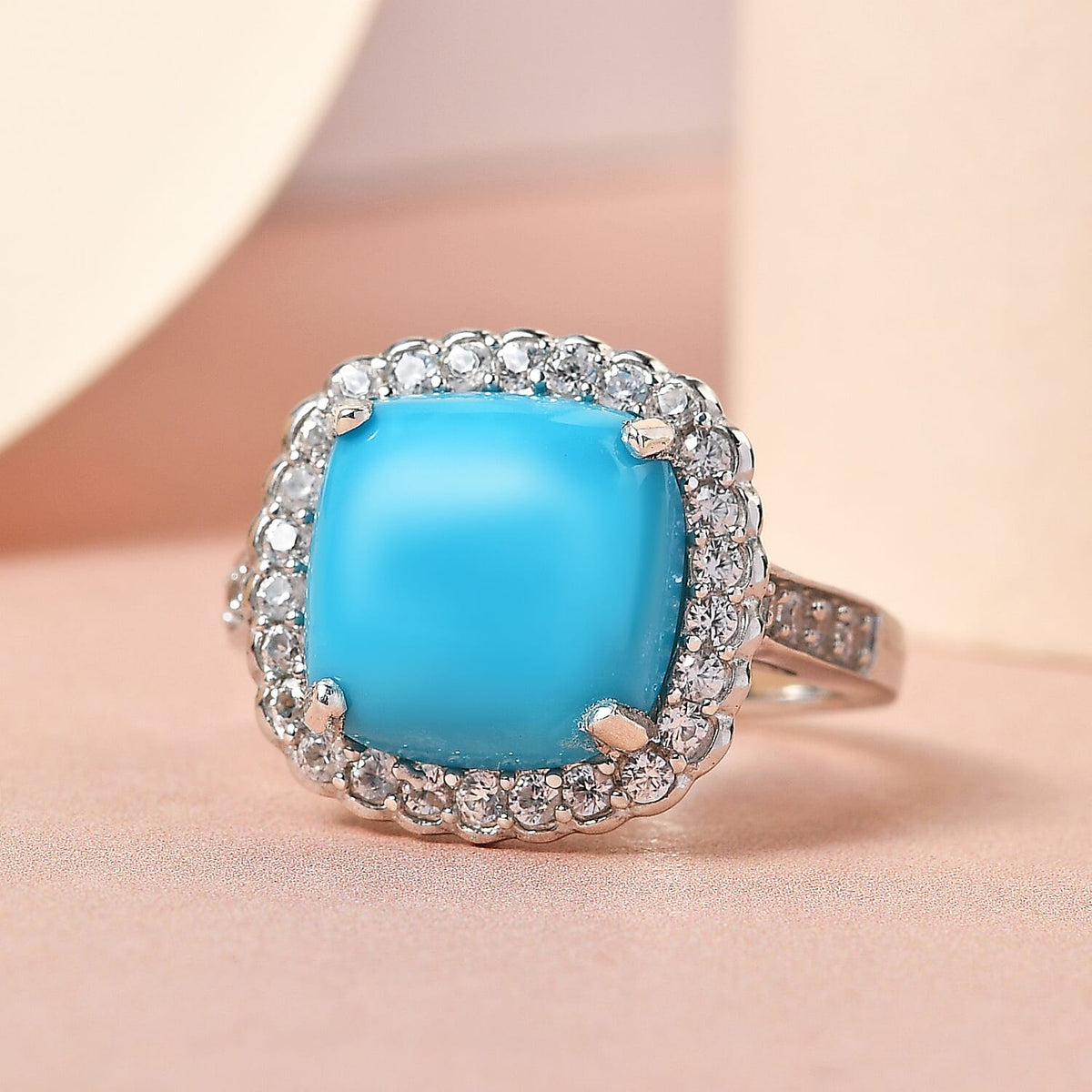 Arizona Sleeping Beauty Turquoise and Natural Zircon Ring in Platinum Overlay Sterling Silver 5.7 Ct. 7211452 2