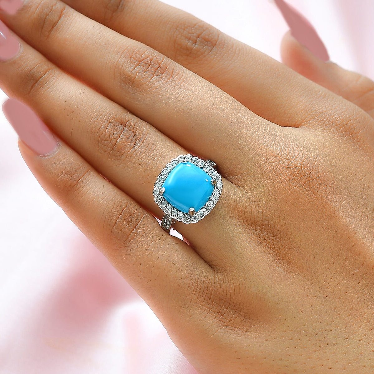 Arizona Sleeping Beauty Turquoise and Natural Zircon Ring in Platinum Overlay Sterling Silver 5.7 Ct. 7211452 3