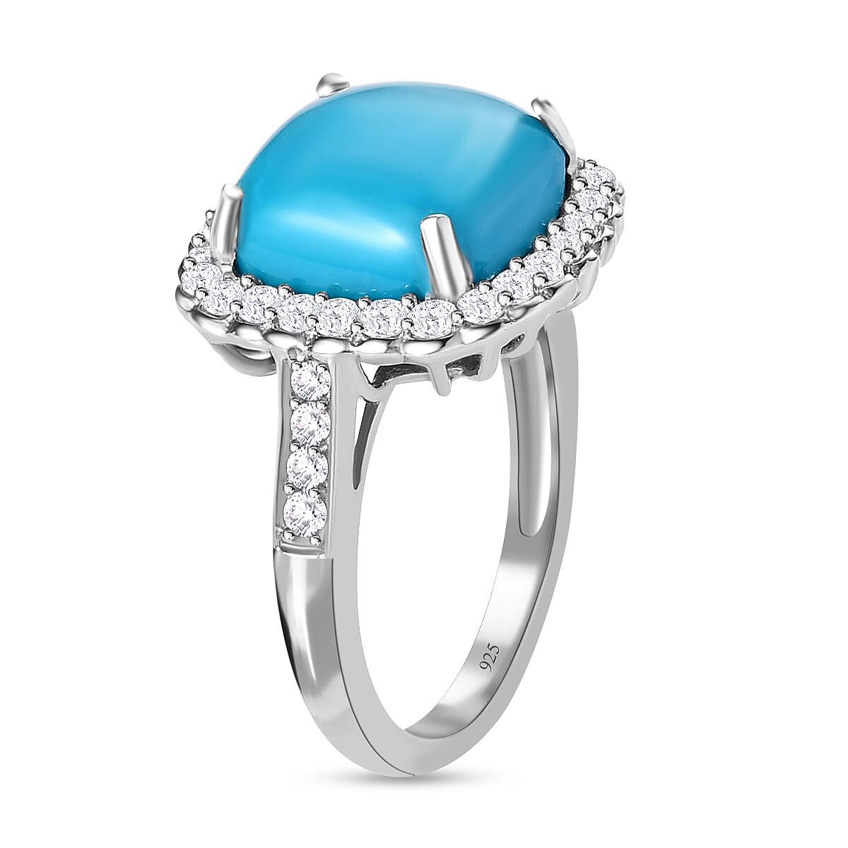 Arizona Sleeping Beauty Turquoise and Natural Zircon Ring in Platinum Overlay Sterling Silver 5.7 Ct. 7211452 4