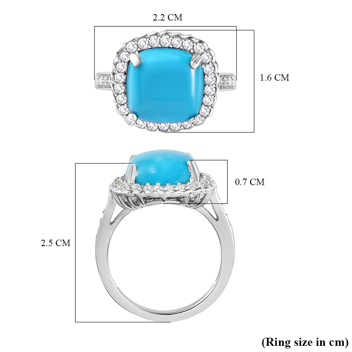 Arizona Sleeping Beauty Turquoise and Natural Zircon Ring in Platinum Overlay Sterling Silver 5.7 Ct. 7211452 6