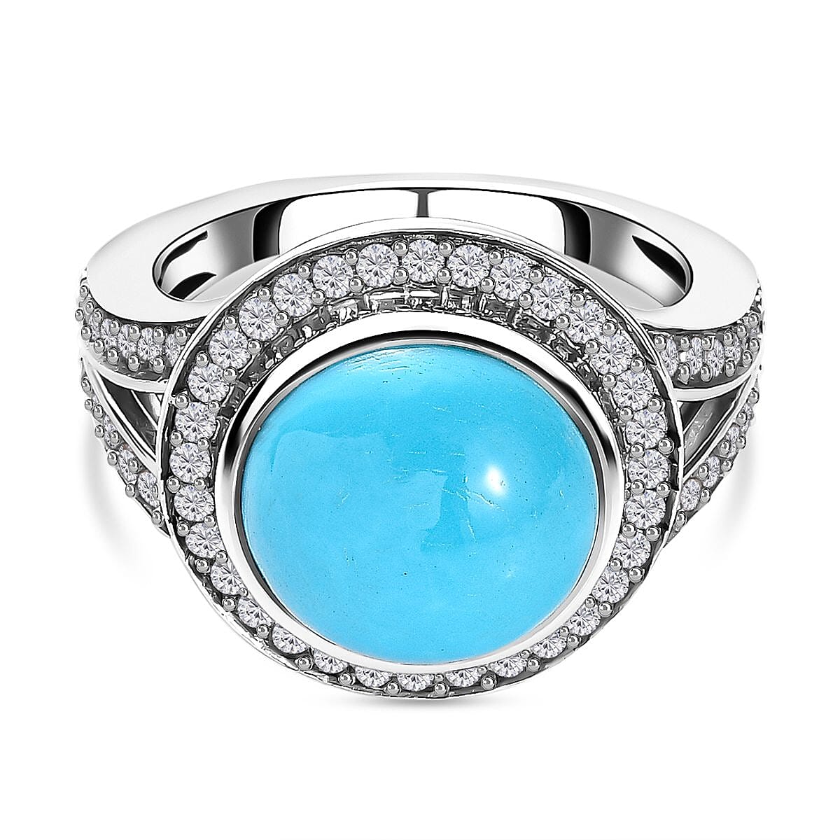 Arizona Sleeping Beauty Turquoise and Natural Zircon Ring in Platinum Overlay Sterling Silver 4.83 Ct. 7255711 0