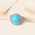 Arizona Sleeping Beauty Turquoise and Natural Zircon Ring in Platinum Overlay Sterling Silver 4.83 Ct.