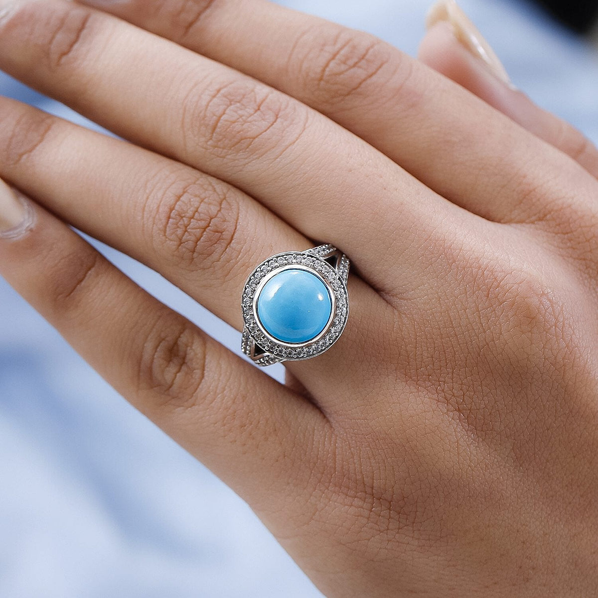 Arizona Sleeping Beauty Turquoise and Natural Zircon Ring in Platinum Overlay Sterling Silver 4.83 Ct. 7255711 2