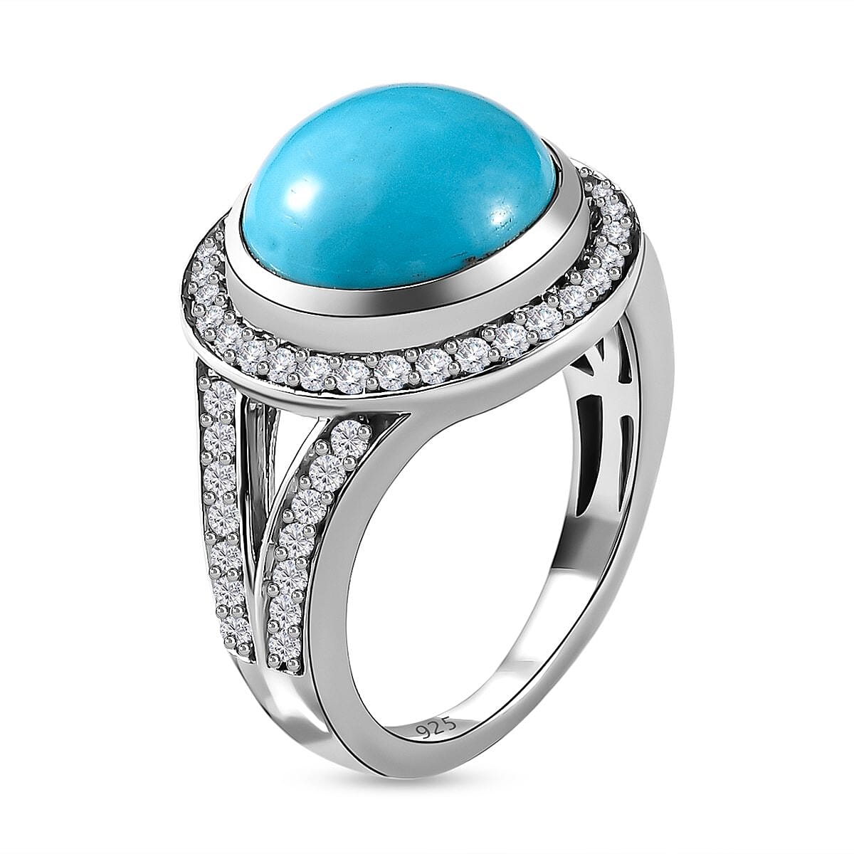 Arizona Sleeping Beauty Turquoise and Natural Zircon Ring in Platinum Overlay Sterling Silver 4.83 Ct. 7255711 3