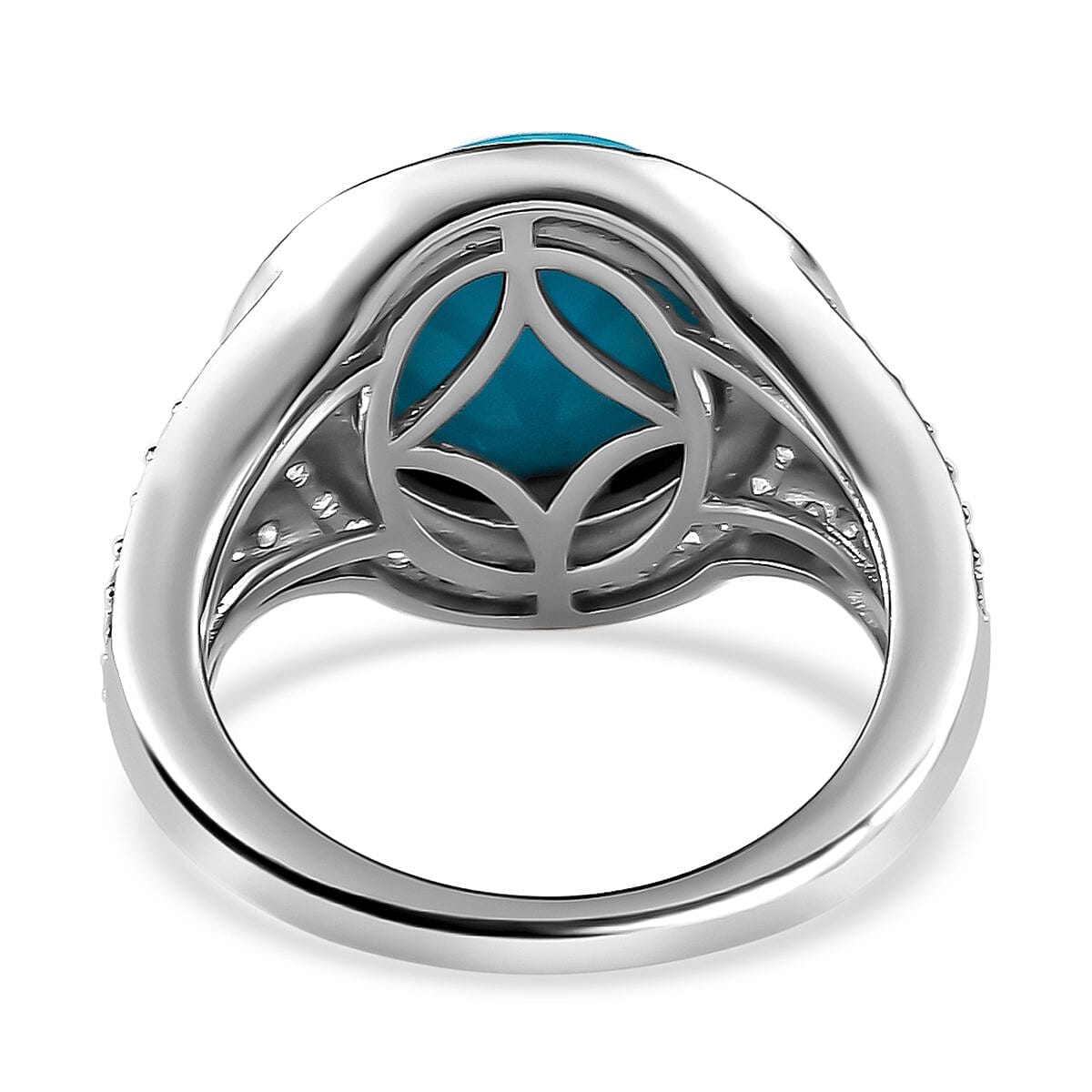 Arizona Sleeping Beauty Turquoise and Natural Zircon Ring in Platinum Overlay Sterling Silver 4.83 Ct. 7255711 4