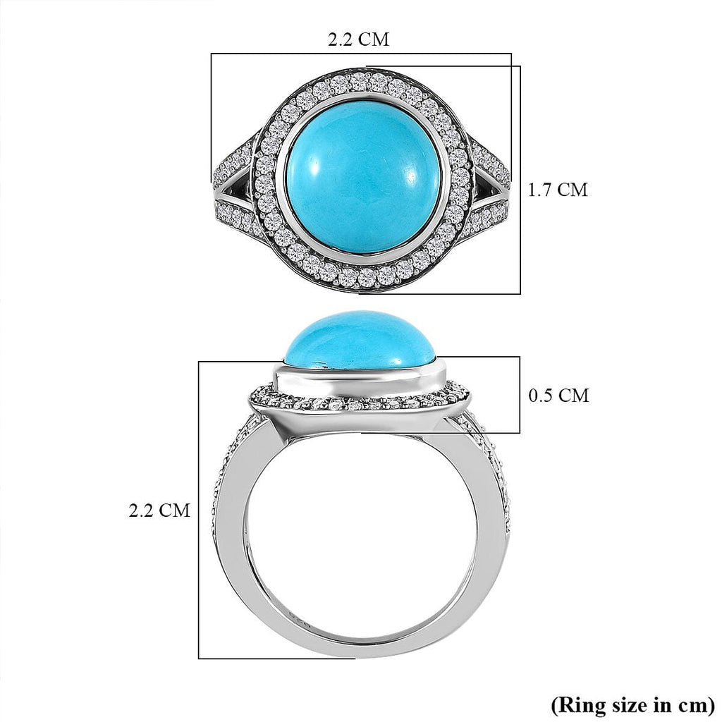 Arizona Sleeping Beauty Turquoise and Natural Zircon Ring in Platinum Overlay Sterling Silver 4.83 Ct.