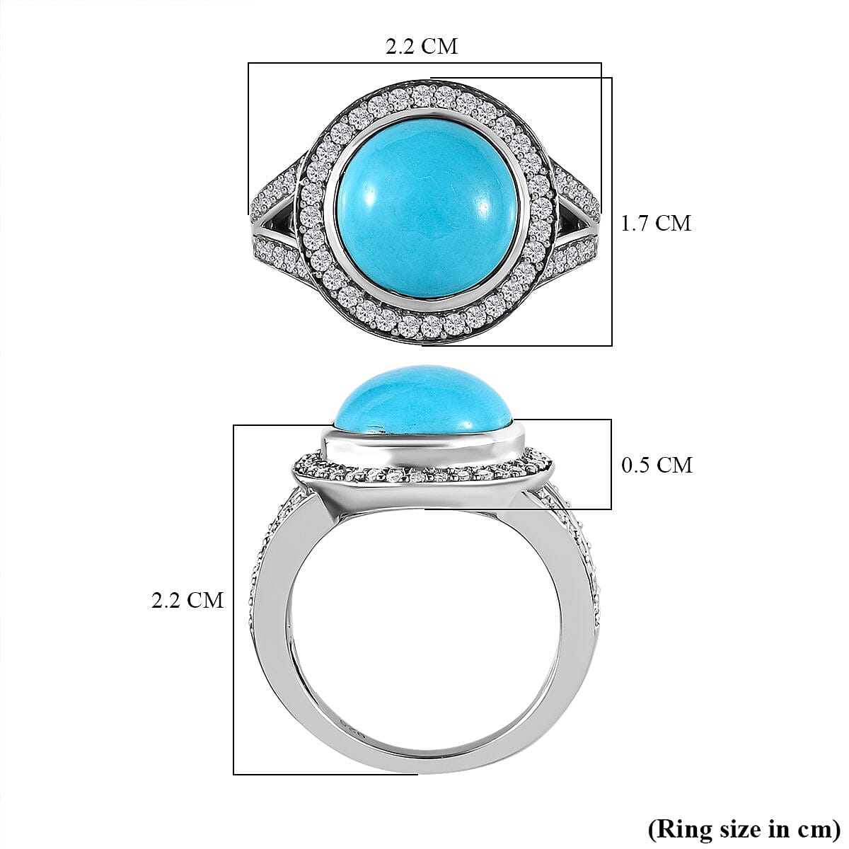 Arizona Sleeping Beauty Turquoise and Natural Zircon Ring in Platinum Overlay Sterling Silver 4.83 Ct. 7255711 5