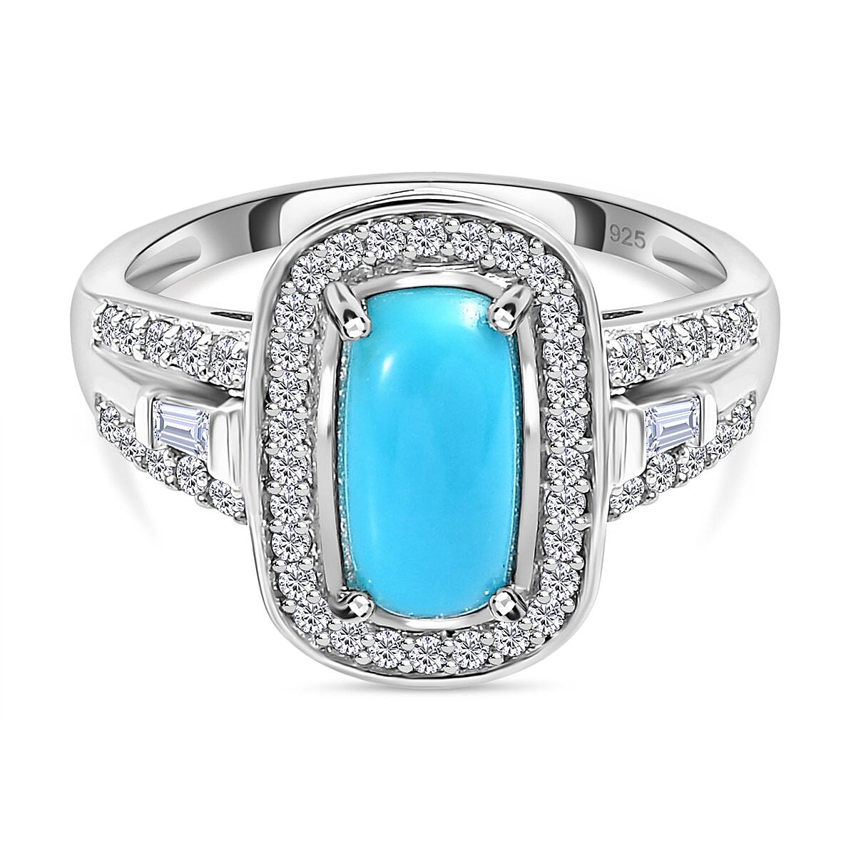 Arizona Sleeping Beauty Turquoise and Natural Zircon Halo Ring in Platinum Overlay Sterling Silver 2.18 Ct 7380277 0