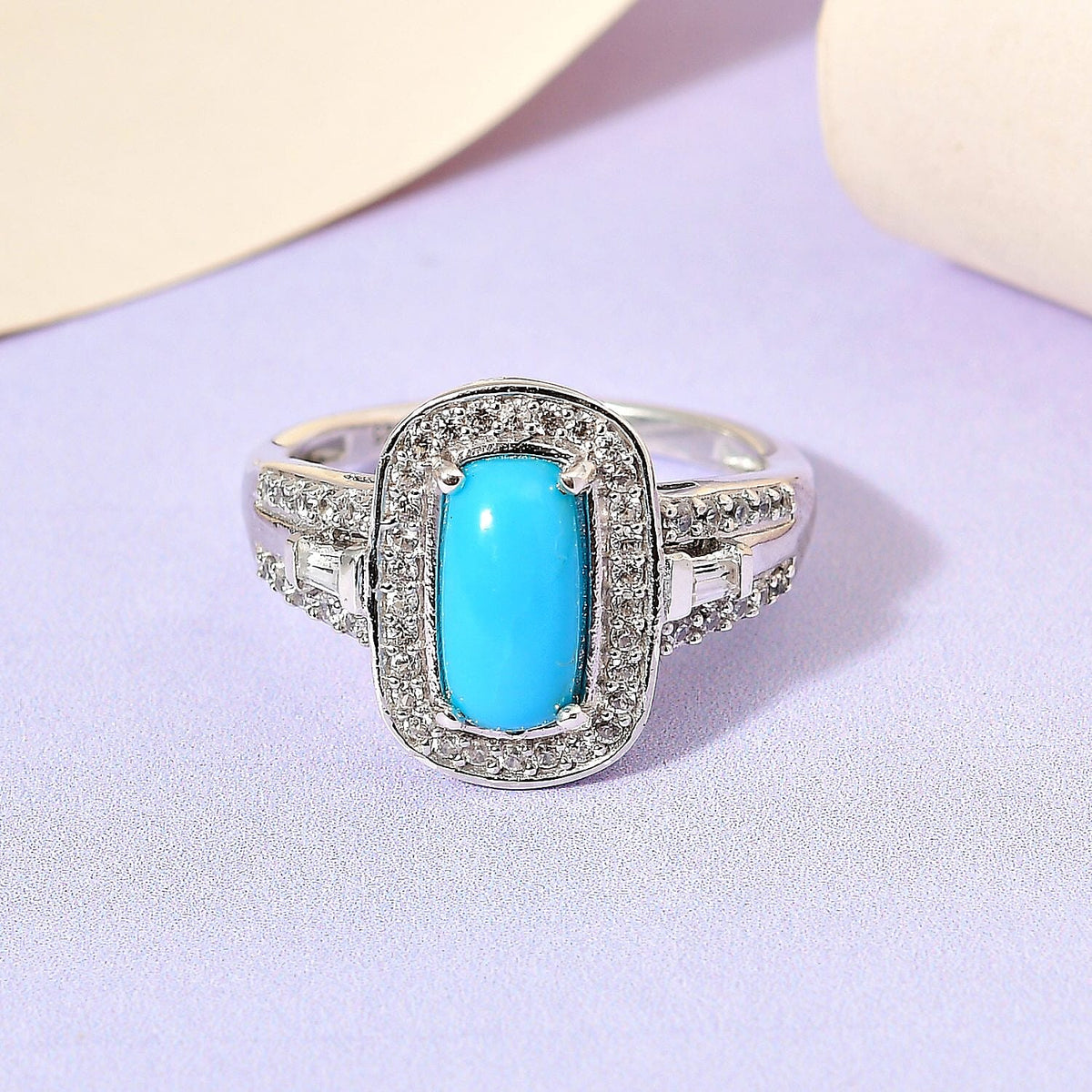 Arizona Sleeping Beauty Turquoise and Natural Zircon Halo Ring in Platinum Overlay Sterling Silver 2.18 Ct 7380277 2