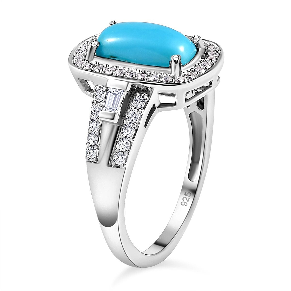 Arizona Sleeping Beauty Turquoise and Natural Zircon Halo Ring in Platinum Overlay Sterling Silver 2.18 Ct 7380277 6
