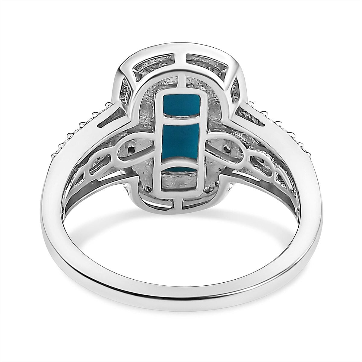 Arizona Sleeping Beauty Turquoise and Natural Zircon Halo Ring in Platinum Overlay Sterling Silver 2.18 Ct 7380277 8