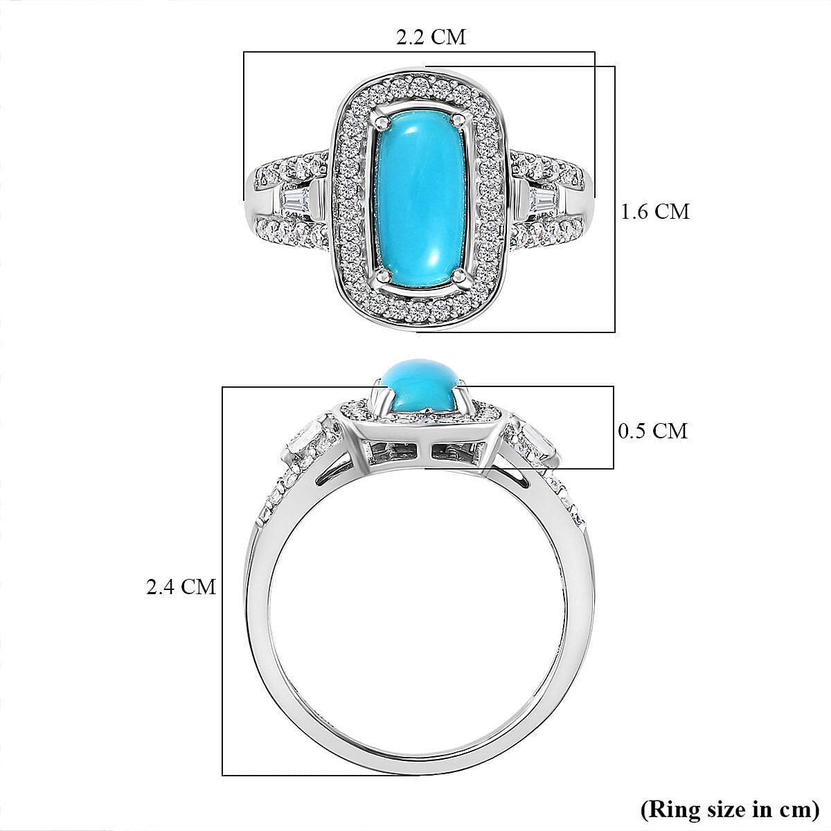 Arizona Sleeping Beauty Turquoise and Natural Zircon Halo Ring in Platinum Overlay Sterling Silver 2.18 Ct 7380277 10