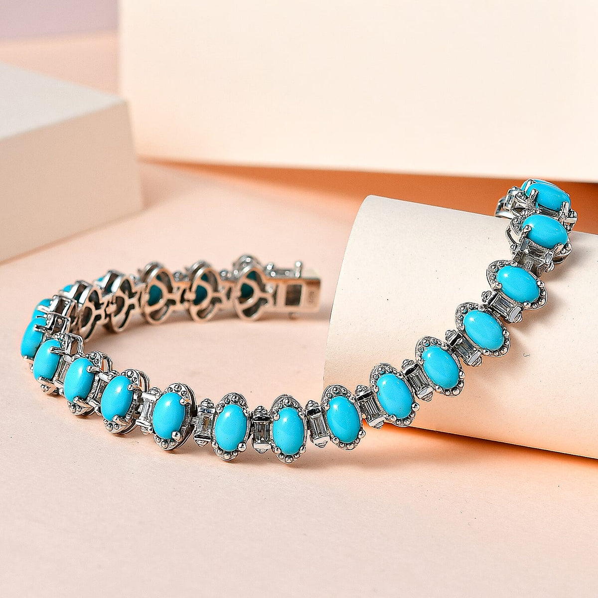 Arizona Sleeping Beauty Turquoise and Natural Zircon Bracelet (Size - 8) in Platinum Overlay Sterling Silver 15.60 Ct, Silver Wt. 17.93 Gms 7559258 1