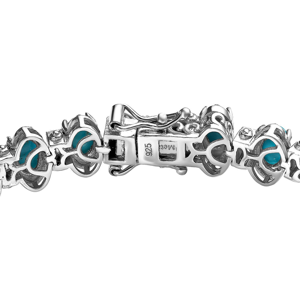 Arizona Sleeping Beauty Turquoise and Natural Zircon Bracelet (Size - 8) in Platinum Overlay Sterling Silver 15.60 Ct, Silver Wt. 17.93 Gms