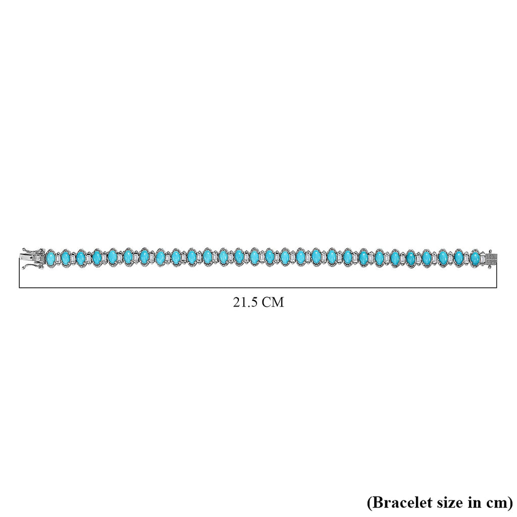 Arizona Sleeping Beauty Turquoise and Natural Zircon Bracelet (Size - 8) in Platinum Overlay Sterling Silver 15.60 Ct, Silver Wt. 17.93 Gms
