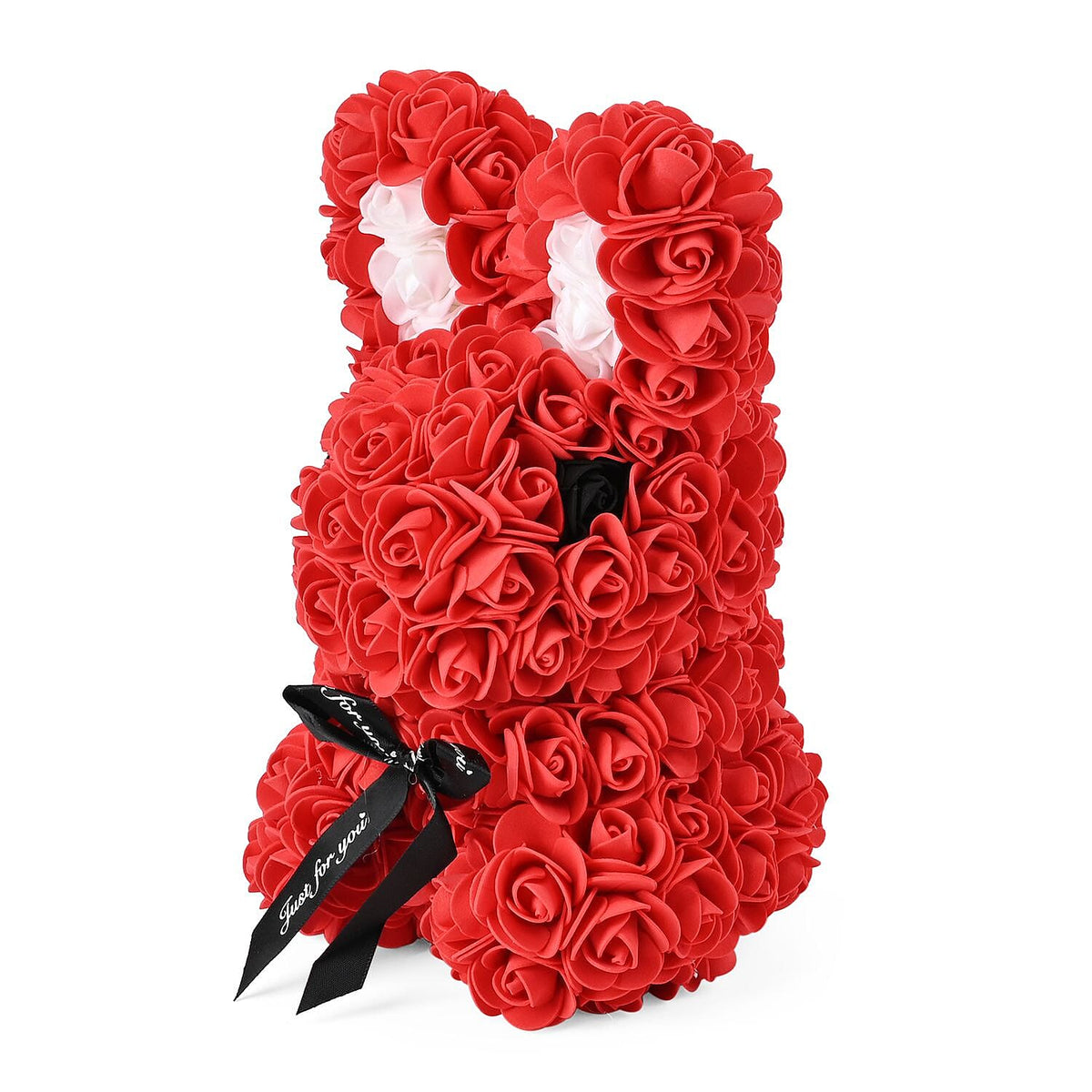 Handcrafted Rose Flower Bunnie with Bow - Red V32699618 3