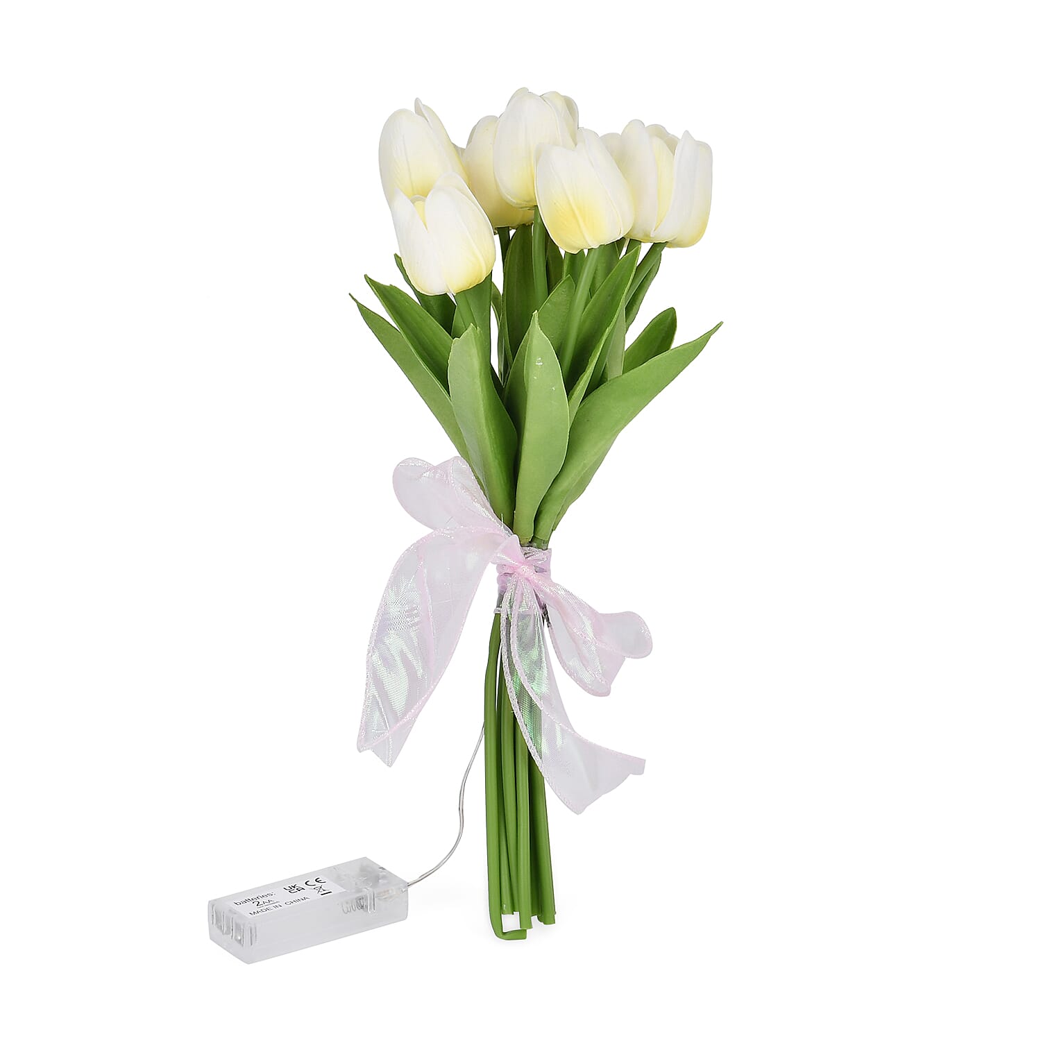 10 Pcs Realistic Tulip Bouquet with LED Light - White 7698416 0