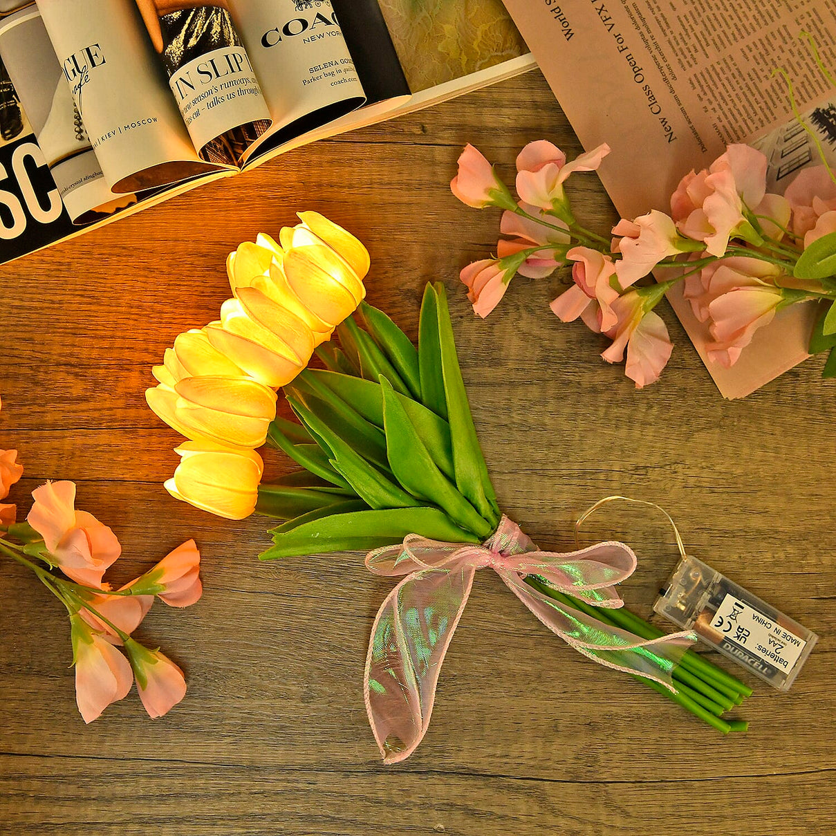 10 Pcs Realistic Tulip Bouquet with LED Light - White 7698416 1