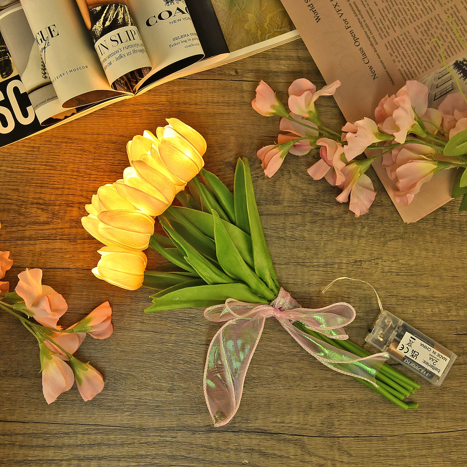 10 Pcs Realistic Tulip Bouquet with LED Light - White 7698416 1