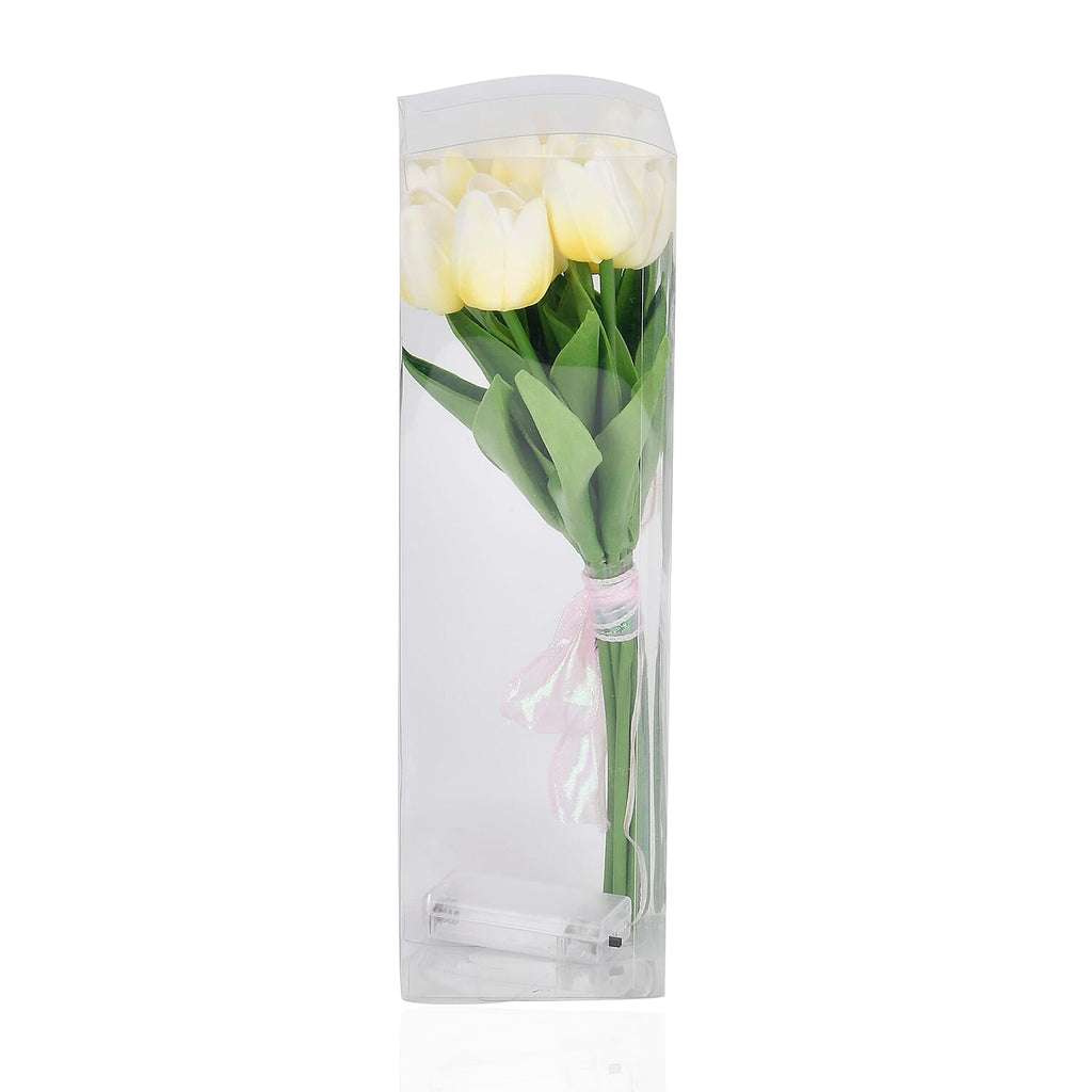10 Pcs Realistic Tulip Bouquet with LED Light - White