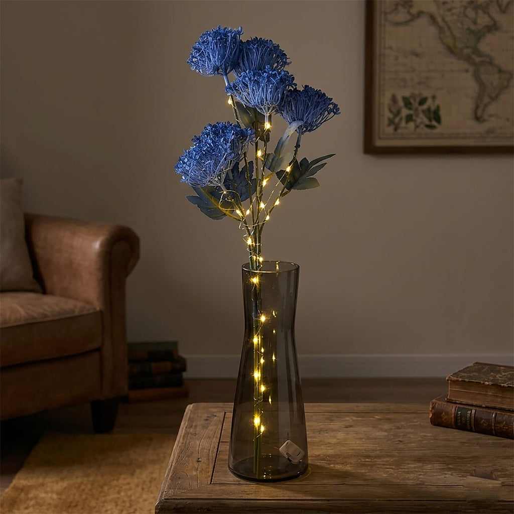 Set of 2 Artificial Hydrangea Faux Flower with LED Lights (60 cm) - Blue