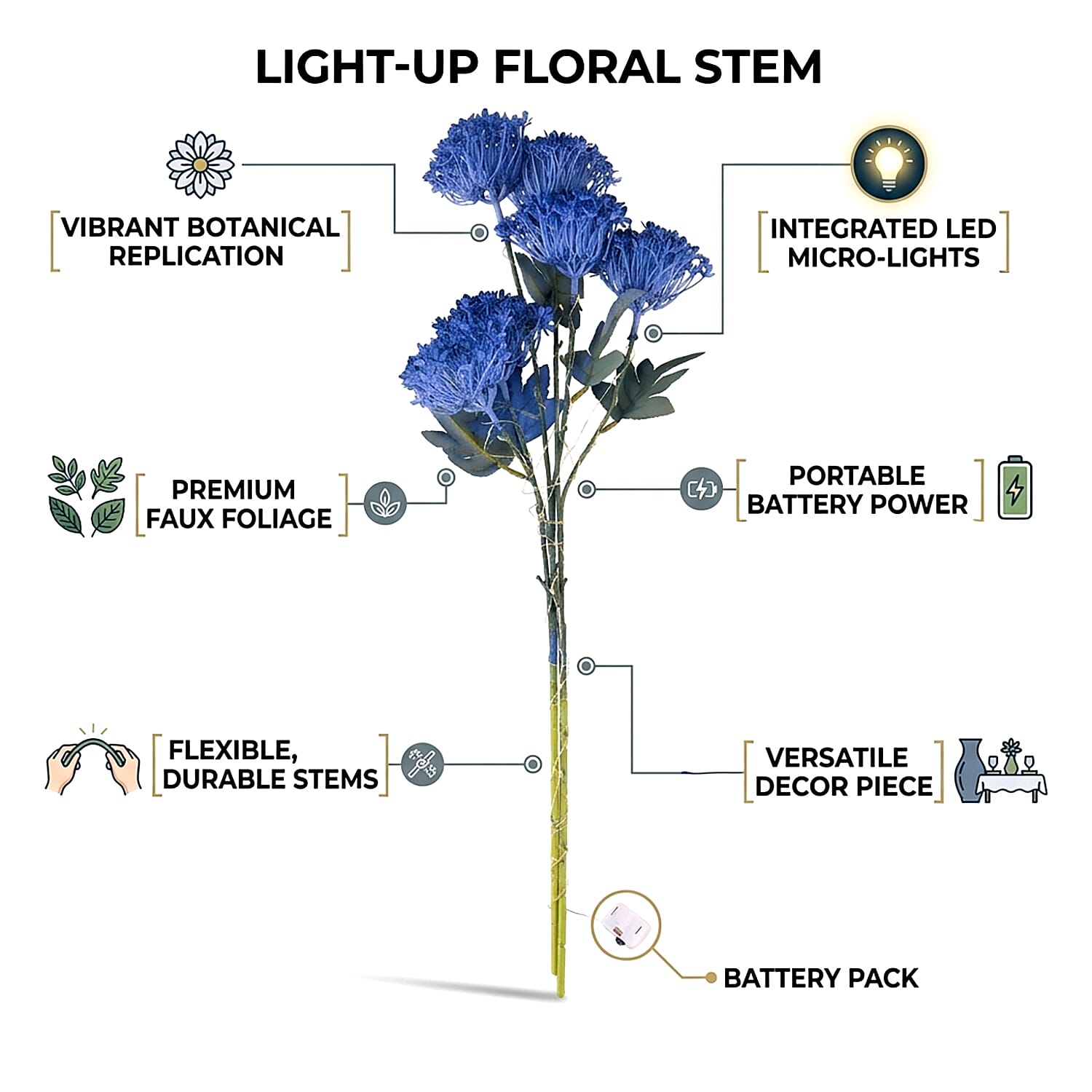 Set of 2 Artificial Hydrangea Faux Flower with LED Lights (60 cm) - Blue V32354656 3