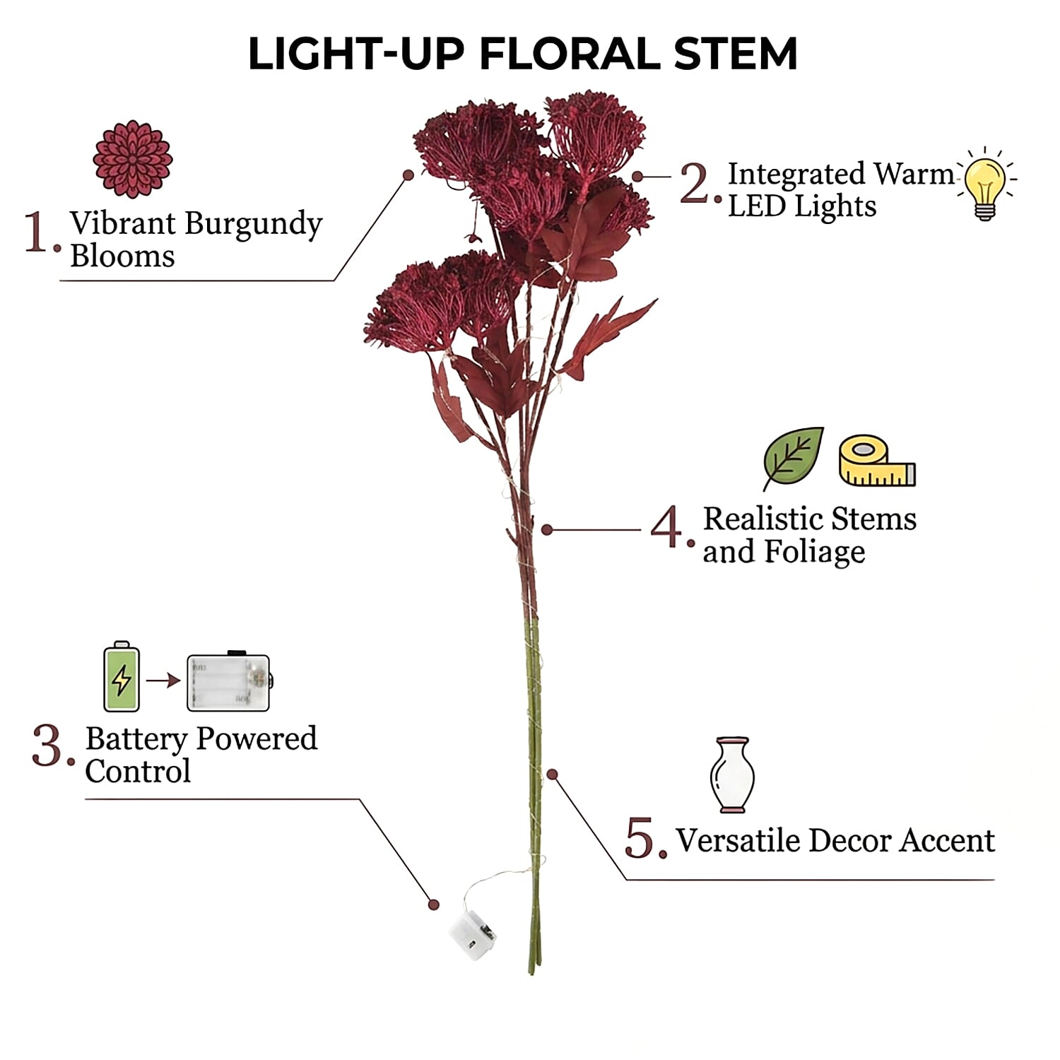 Set of 2 Artificial Hydrangea Faux Flower with LED Lights (60 cm) - Red V32515365 3