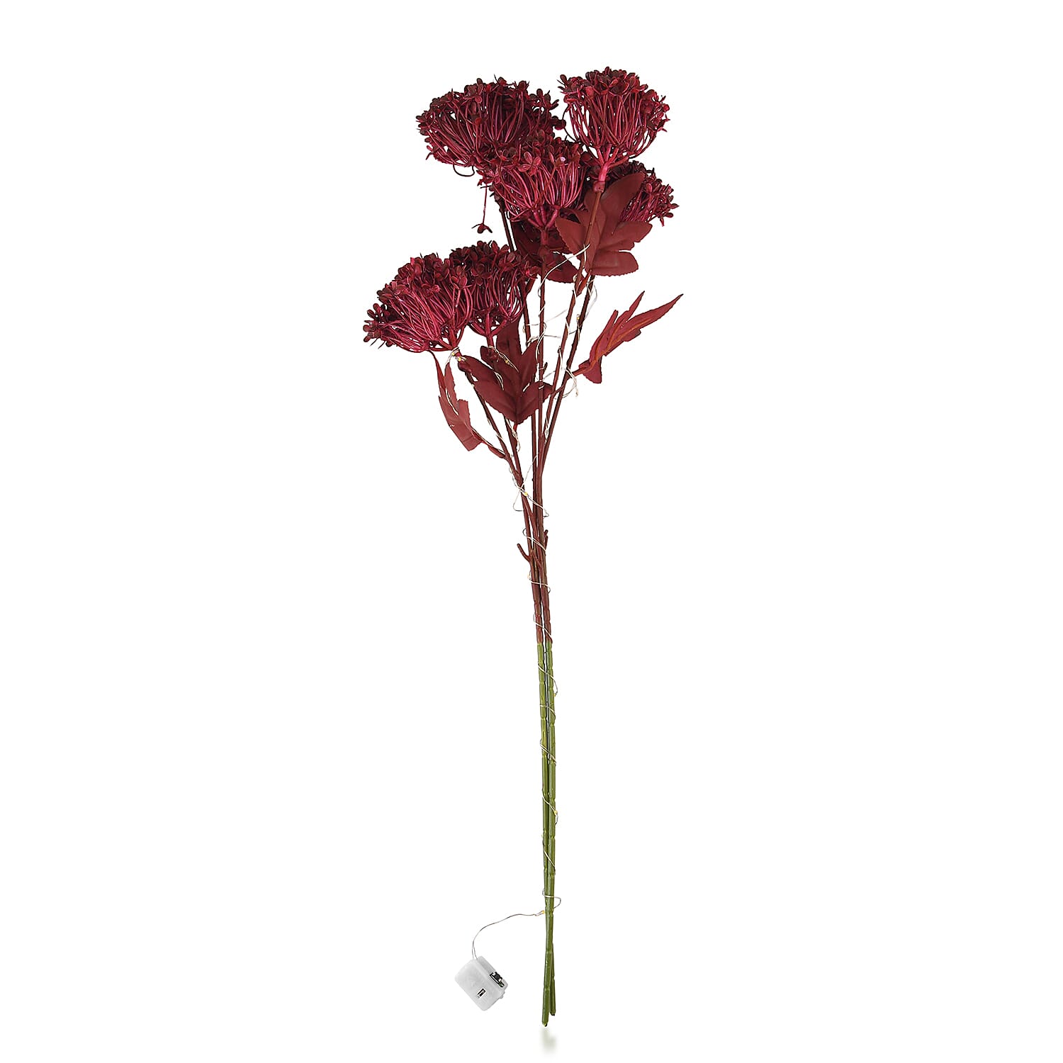 Set of 2 Artificial Hydrangea Faux Flower with LED Lights (60 cm) - Red V32353692 0