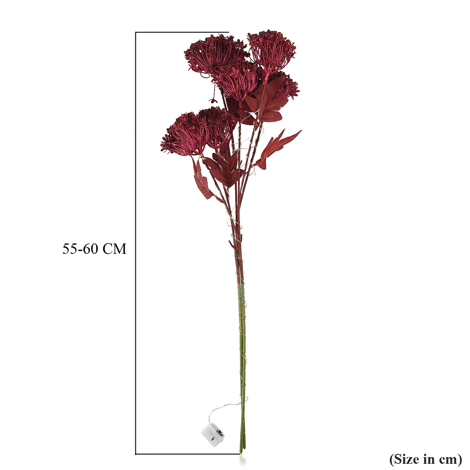 Set of 2 Artificial Hydrangea Faux Flower with LED Lights (60 cm) - Red V32363562 7