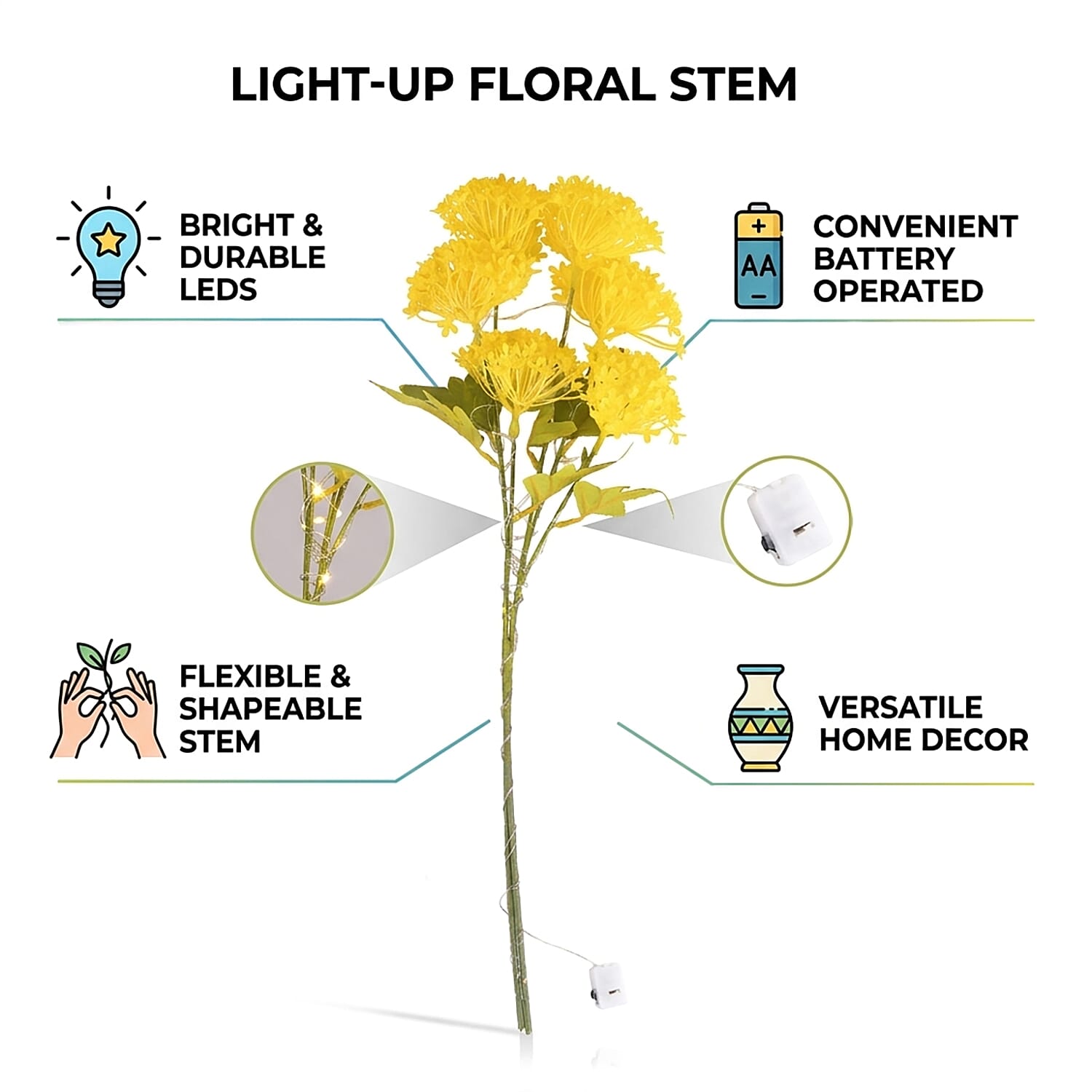 Set of 2 Artificial Hydrangea Faux Flower with LED Lights (60 cm)- Yellow 8413611 3