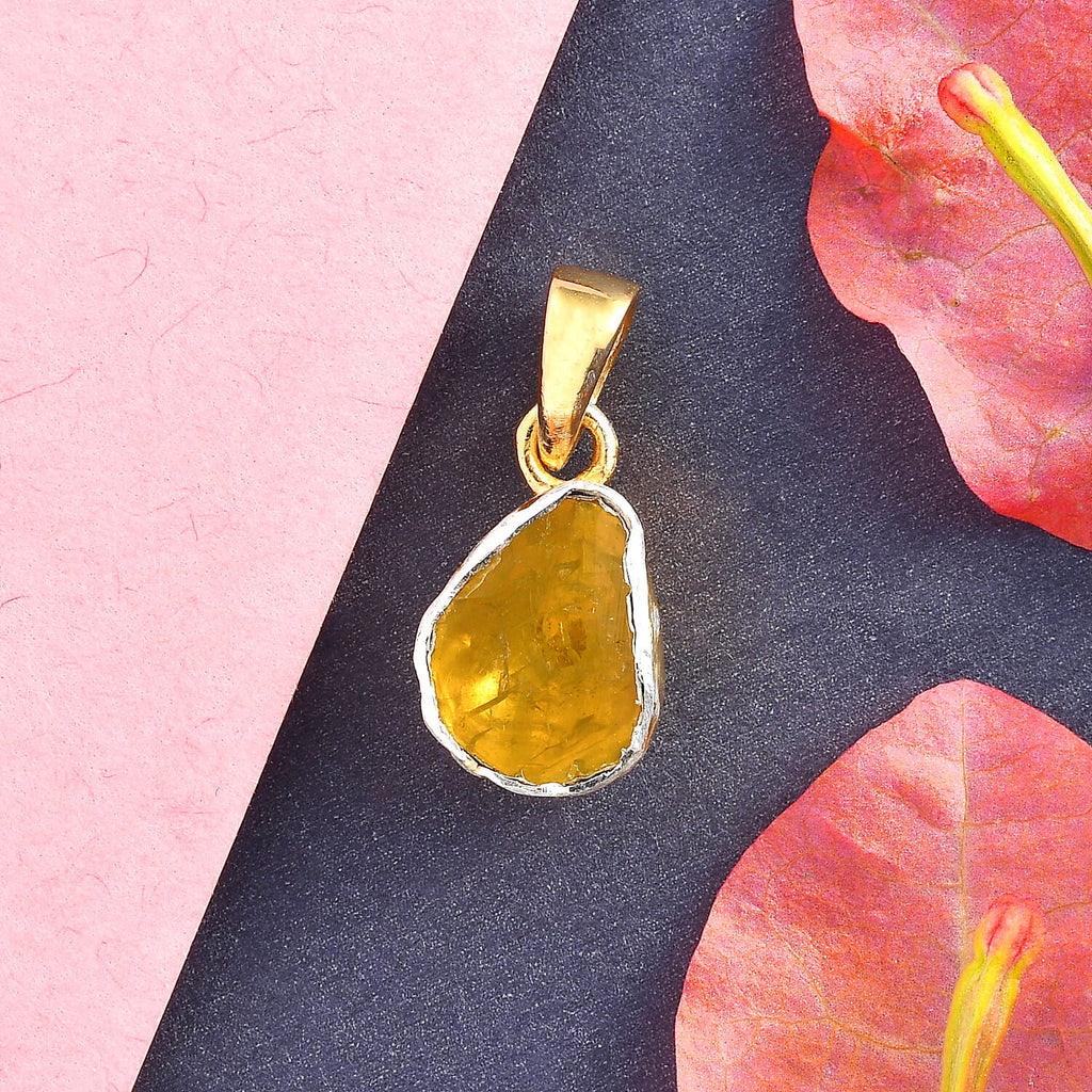 Yellow Polki Diamond Pendant in 14K Gold Overlay Sterling Silver 0.50 Ct