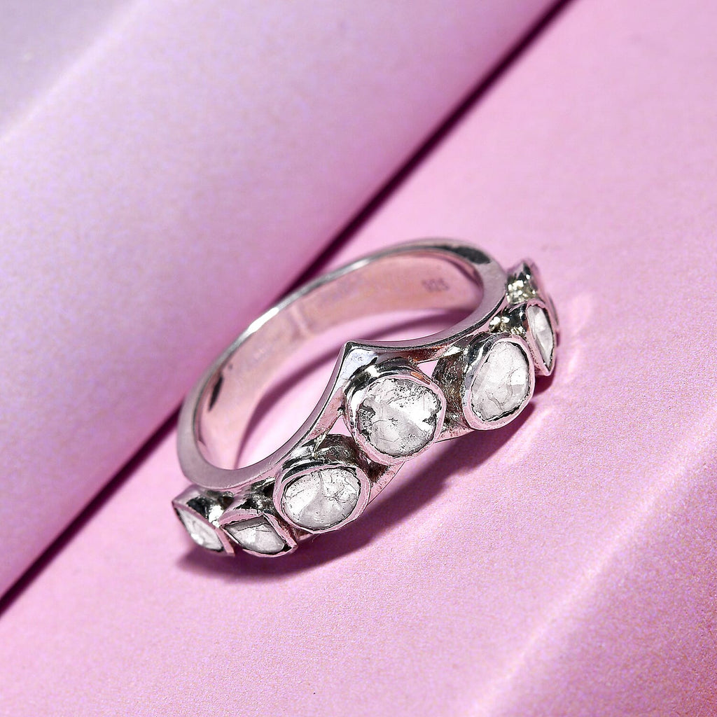 Artisan Crafted - Polki Diamond Ring in Platinum Overlay Sterling Silver 0.50 Ct.