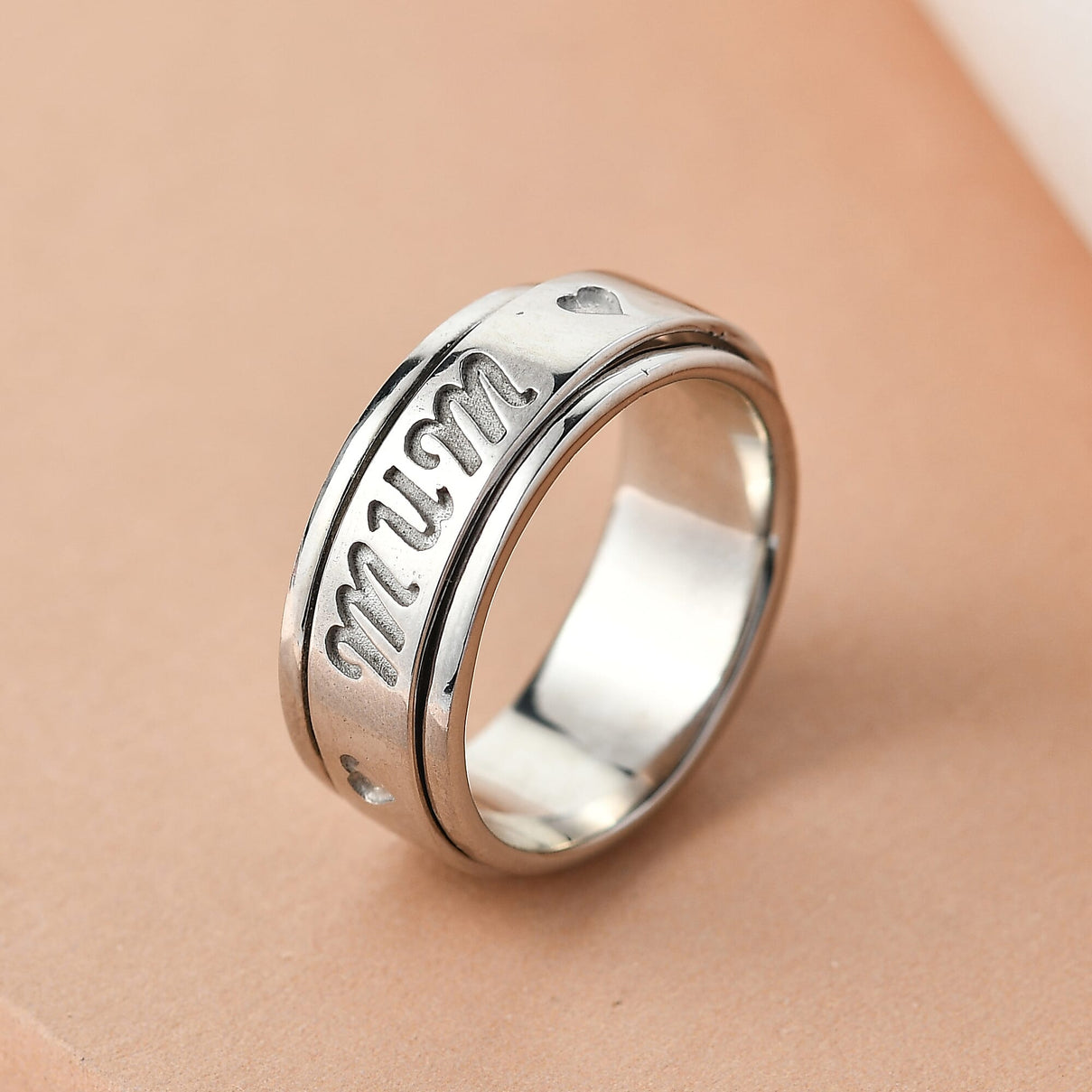 Artisan Crafted Platinum Overlay Sterling Silver MUM Spinner Ring 8729572 2