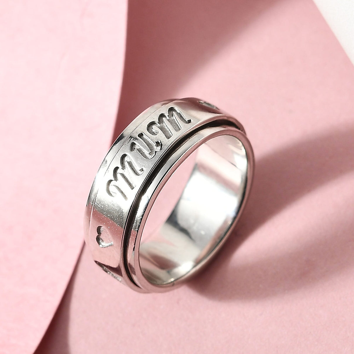 Artisan Crafted Platinum Overlay Sterling Silver MUM Spinner Ring 8729572 3