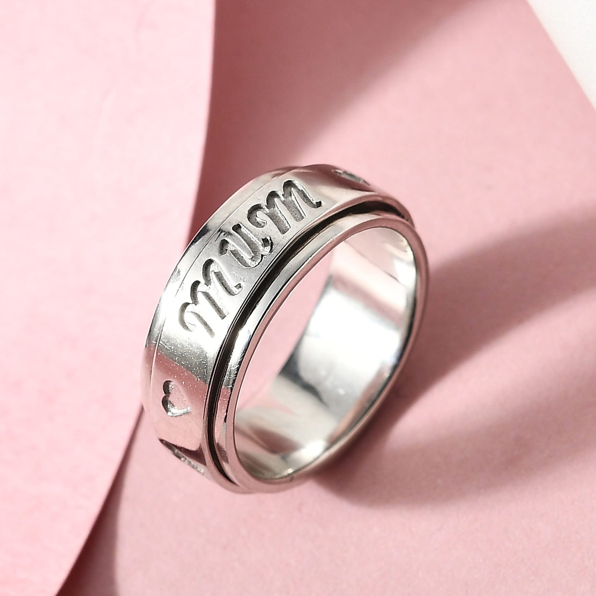 Artisan Crafted Platinum Overlay Sterling Silver MUM Spinner Ring 8729572 3