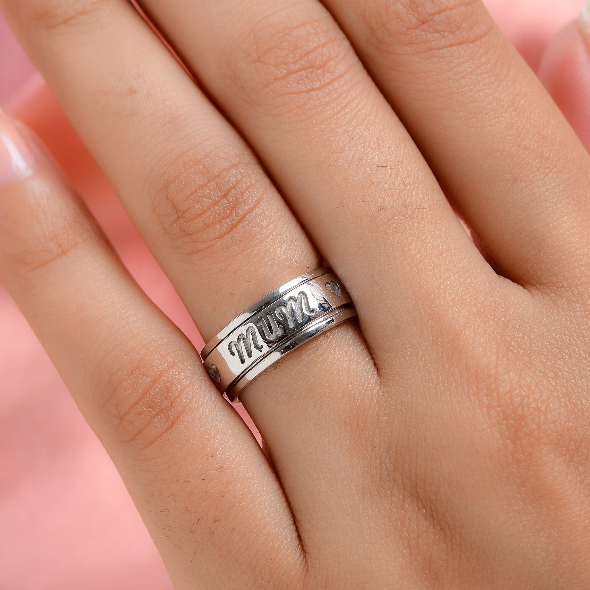 Artisan Crafted Platinum Overlay Sterling Silver MUM Spinner Ring 8729572 4