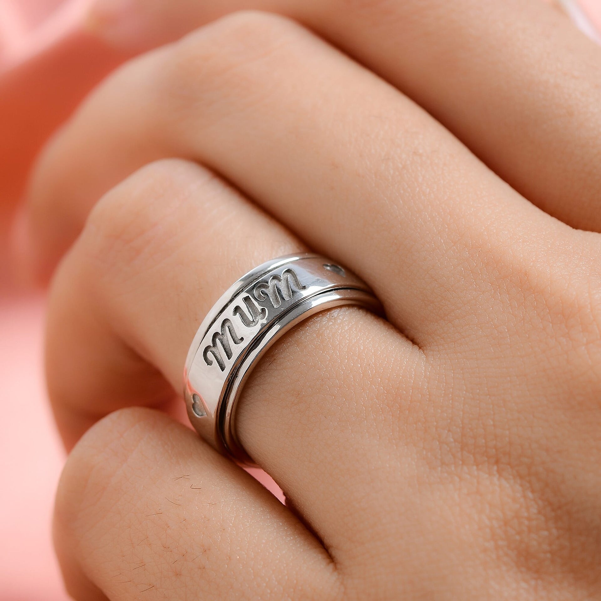 Artisan Crafted Platinum Overlay Sterling Silver MUM Spinner Ring 8729572 5