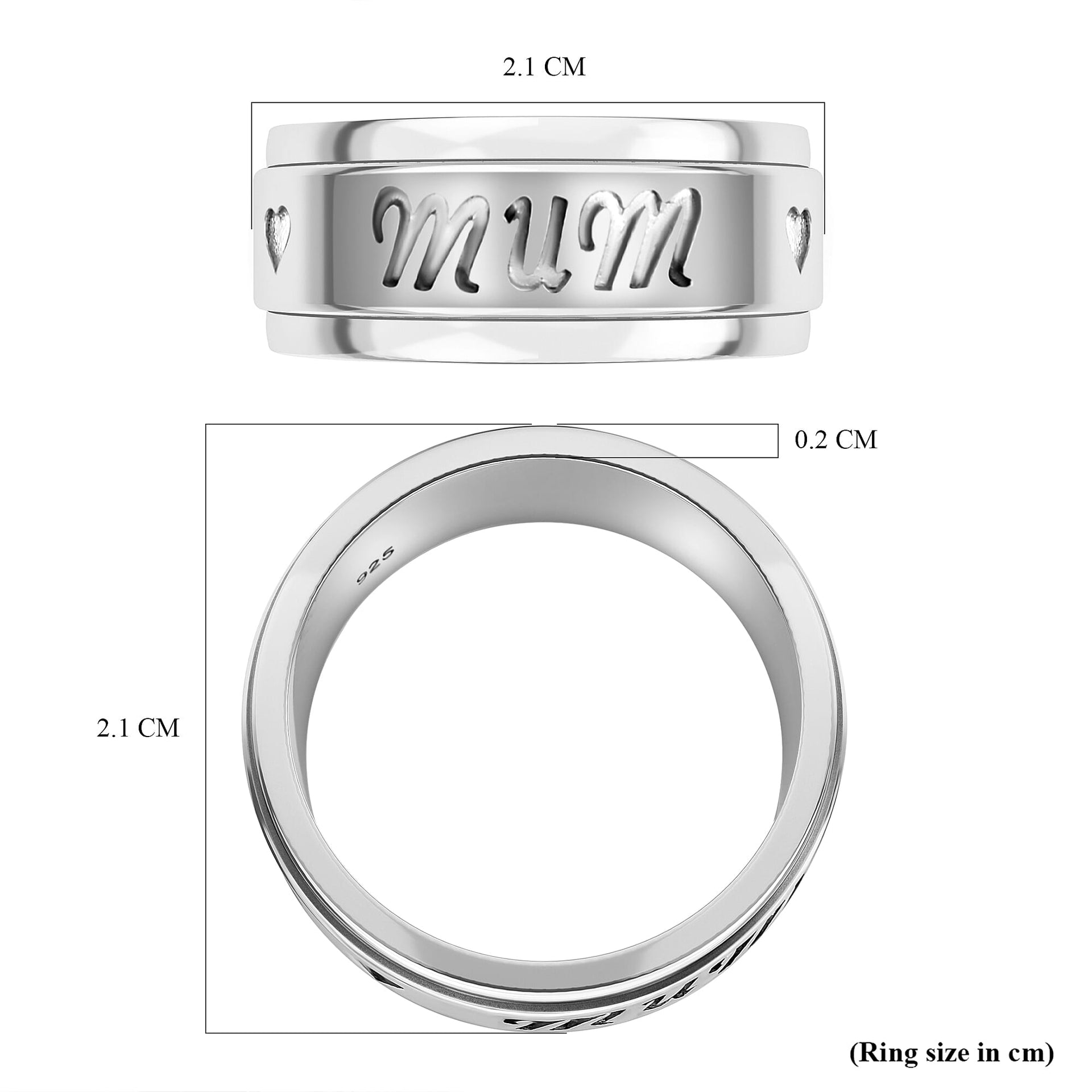 Artisan Crafted Platinum Overlay Sterling Silver MUM Spinner Ring 8729572 7
