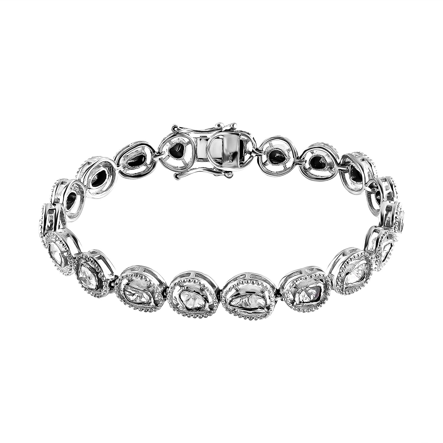 Artisan Crafted Polki Diamond Bracelet (Size - 7) in Platinum Overlay Sterling Silver 1.50 Ct, Silver Wt. 13.73 Gms 7026354 0