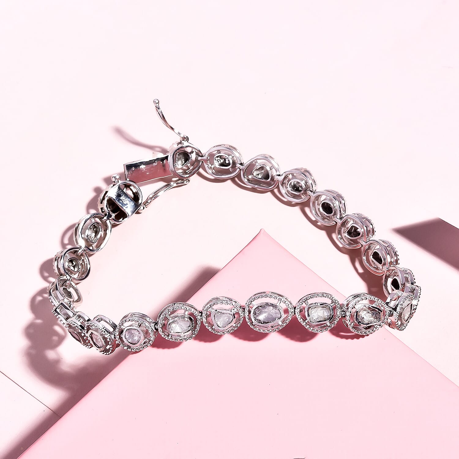 Artisan Crafted Polki Diamond Bracelet (Size - 7) in Platinum Overlay Sterling Silver 1.50 Ct, Silver Wt. 13.73 Gms 7026354 2