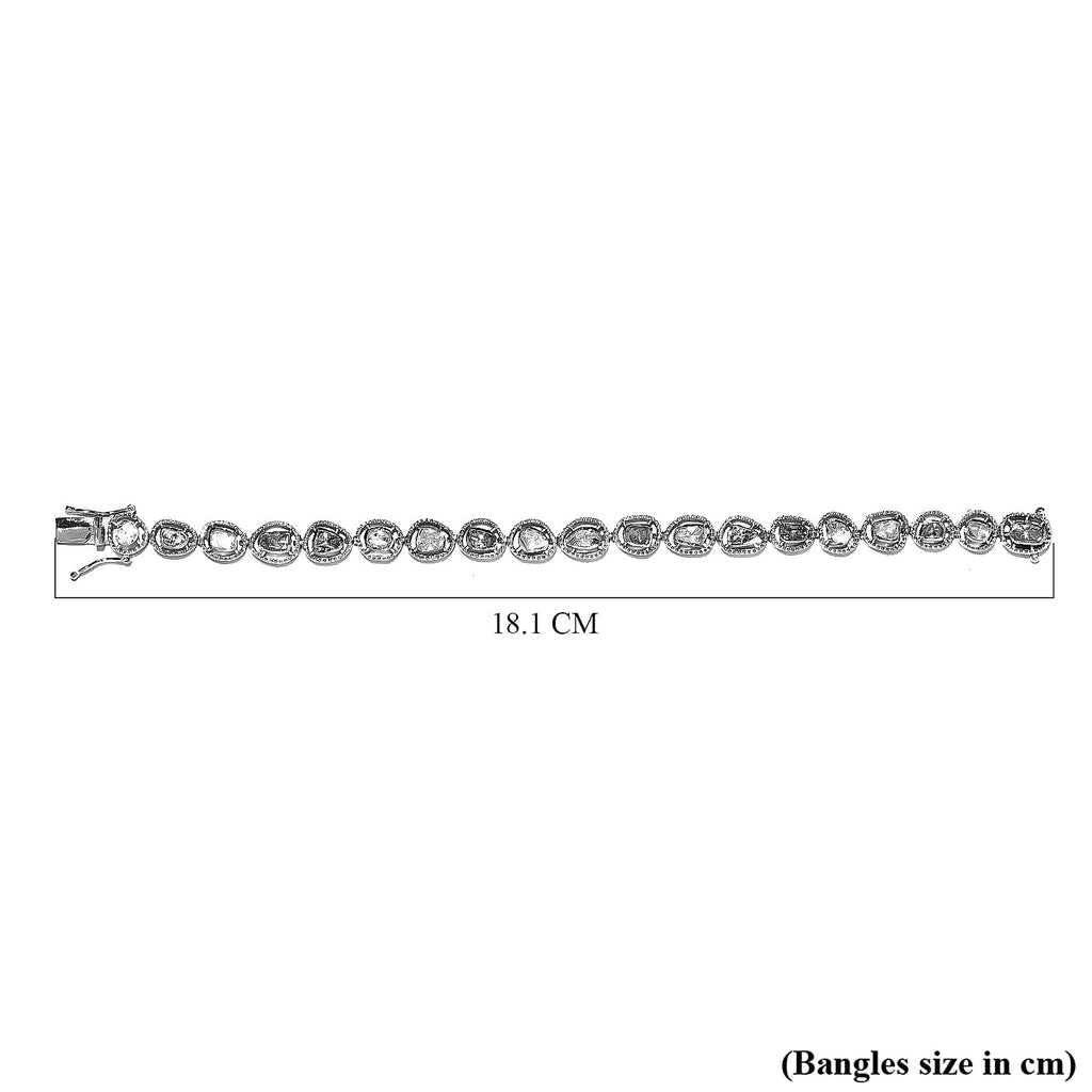 Artisan Crafted Polki Diamond Bracelet (Size - 7.5) in Platinum Overlay Sterling Silver 1.50 Ct, Silver Wt. 13.73 Gms