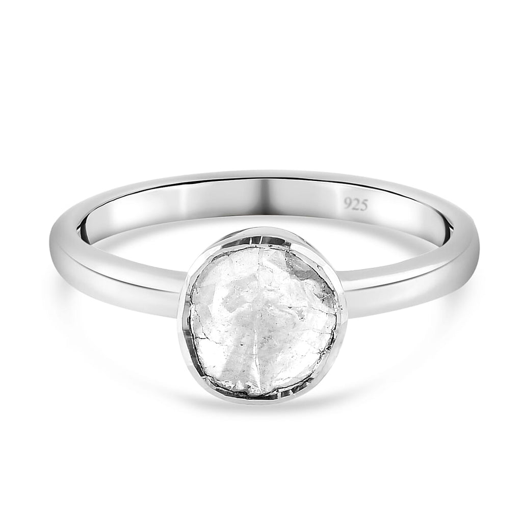 Polki Diamond Solitaire Ring in Platinum Overlay Sterling Silver 0.25 Ct.