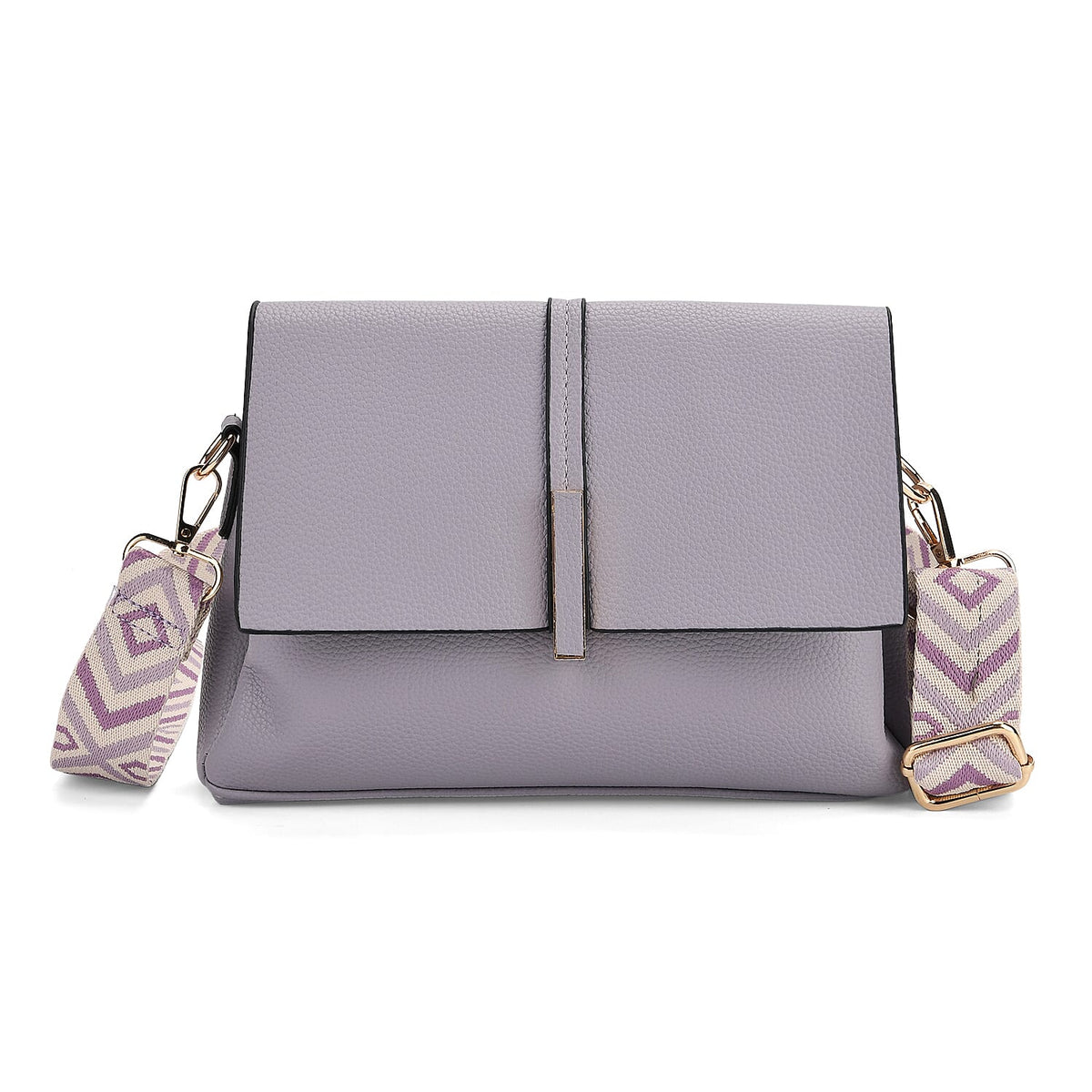 Artisan Crossbody Sling Bag with Geometric Pattern Shoulder Strap - Lavender 8044920 0