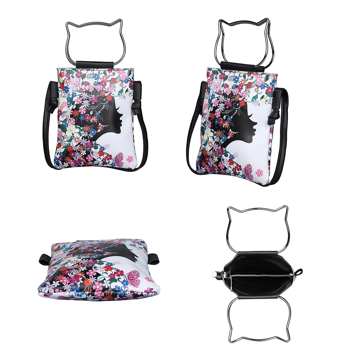 Asian Ethnic Pattern Collection Flower Fairy Pattern Crossbody bag with Cat-Shaped Handle Drop - Multi 7307245 4
