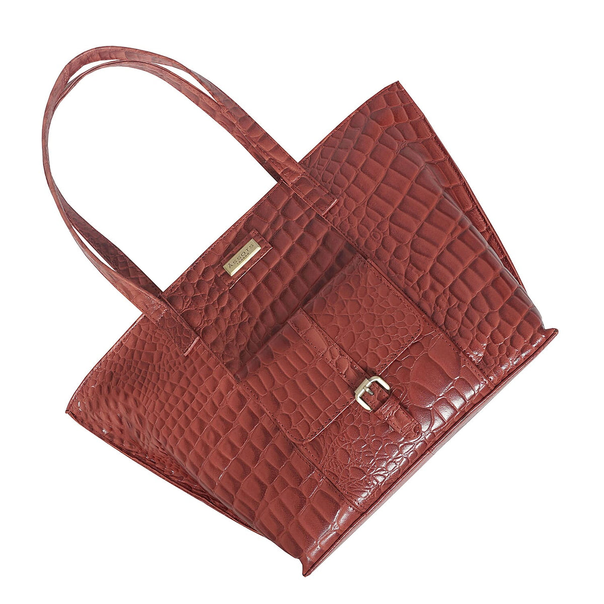 Assots London Emma Genuine Leather Croc PatternTote Bag - Red 7077912 3